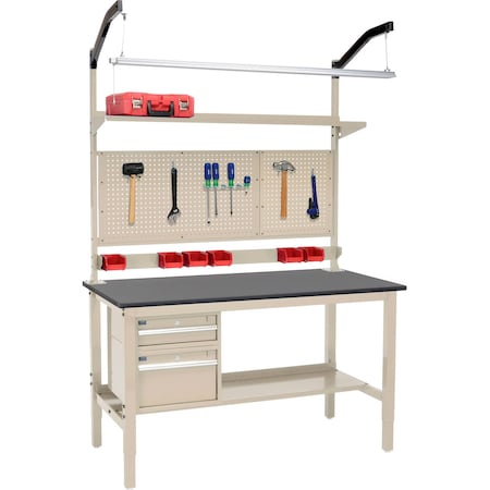 Global Industrial 72 x 30 Production Workbench, Phenolic Safety Edge Complete Bench, Tan 319336TN